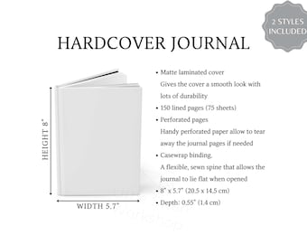 Hardcover Journal Matte Size Chart, Notebook Sizing Guide, 2 Versions Included