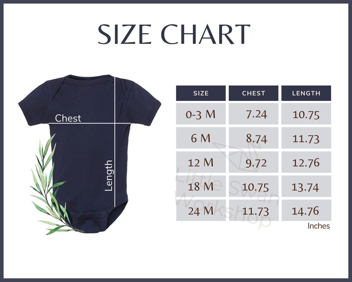 Rabbit Skins 4400 Size Chart Infant Baby Bodysuit Size Table - Etsy