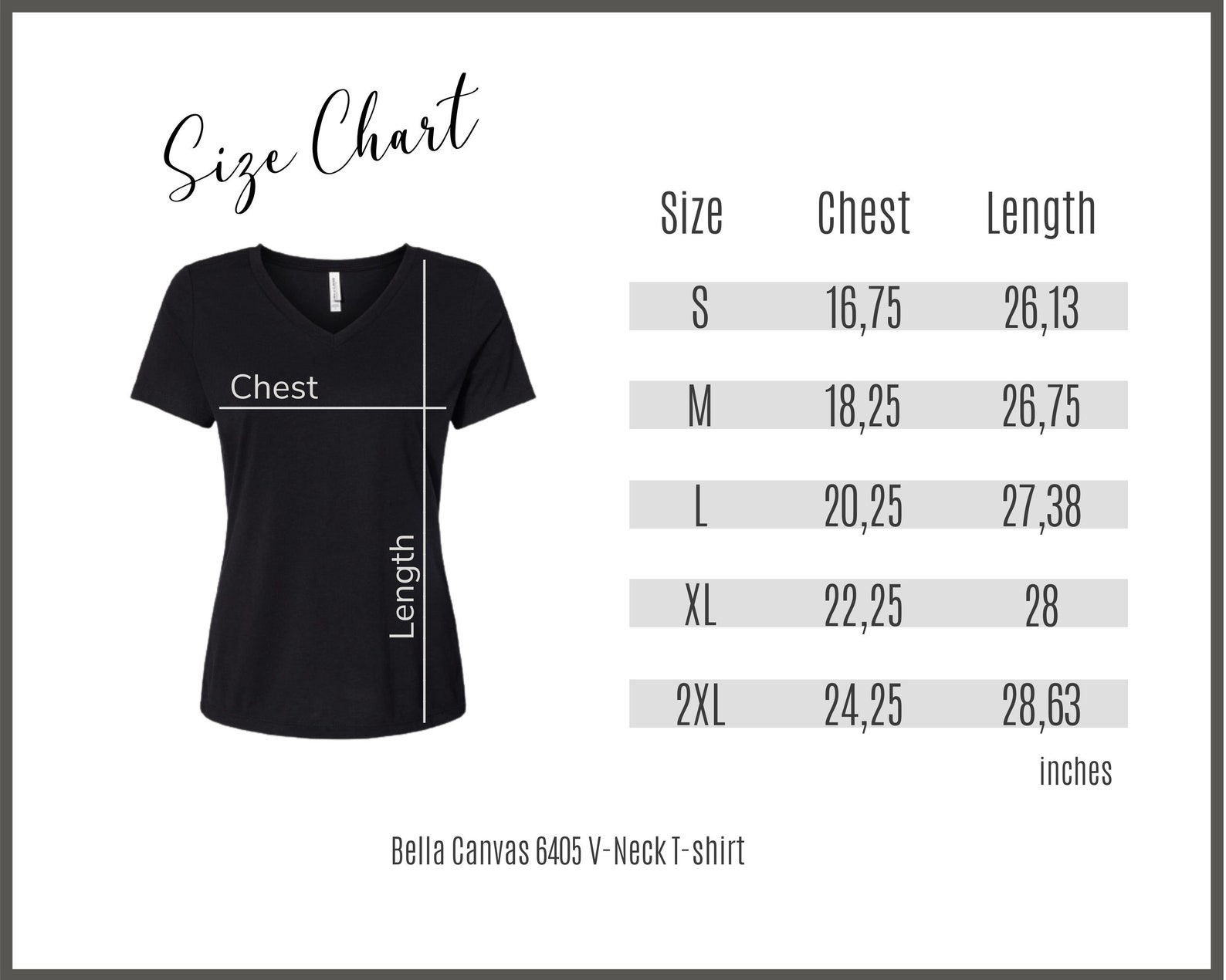 bella canvas v neck size chart