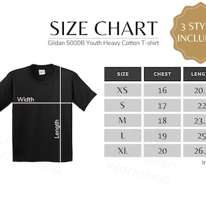 Gildan 5000B Size Chart, G500B Youth T-Shirt Size Guide, Sizing Table