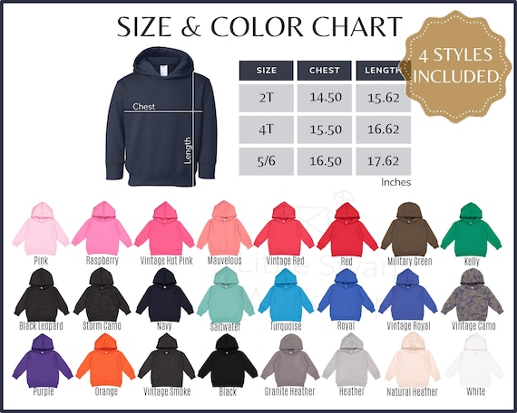 Rabbit Skins 3326 Color Chart Toddler Hoodie Color and Size Guide Every Color Mockup and Size Table All Colors Etsy