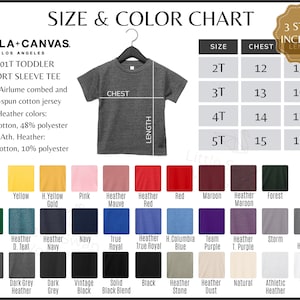 Bella Canvas 3001T Color Chart 3001T Size and Color Guide - Etsy