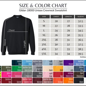 Gildan 18000 Color Chart, Gildan G180 Sweatshirt Color and Size Guide ...