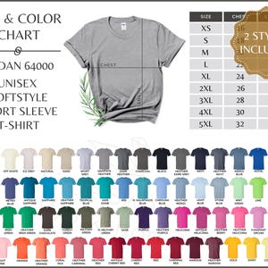 Carta de colores Gildan 64000, Guía de tallas para todos los colores G640, Tabla de colores y tallas 64000, Todos los colores