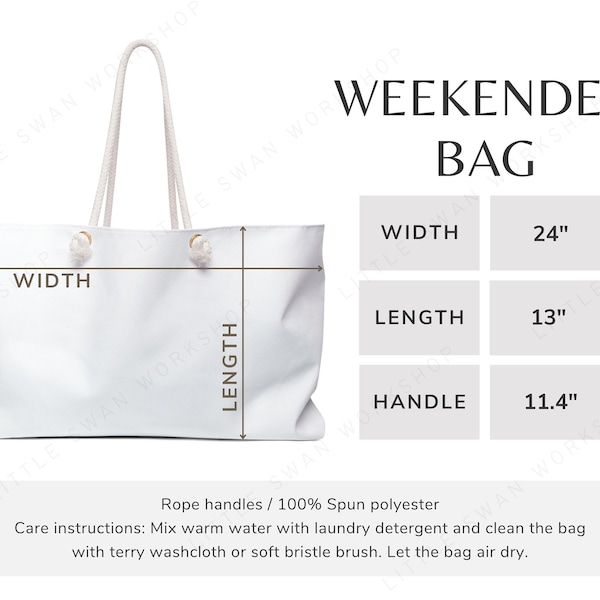 Weekender Bag Size Chart, Generic Brand Size Guide, Bag Sizing Table