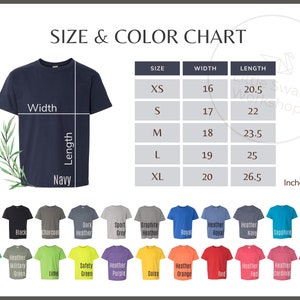 Gildan 64500B Color and Size Chart Gildan G645B Youth T-shirt - Etsy