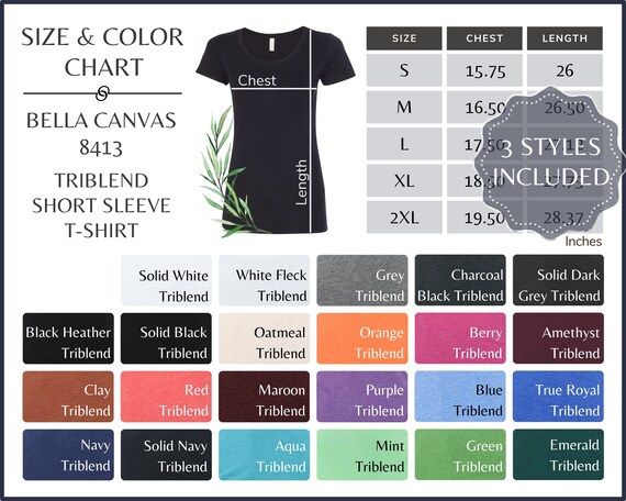 Bella Canvas 8413 Color Chart 8413 Triblend T-shirt Color | Etsy