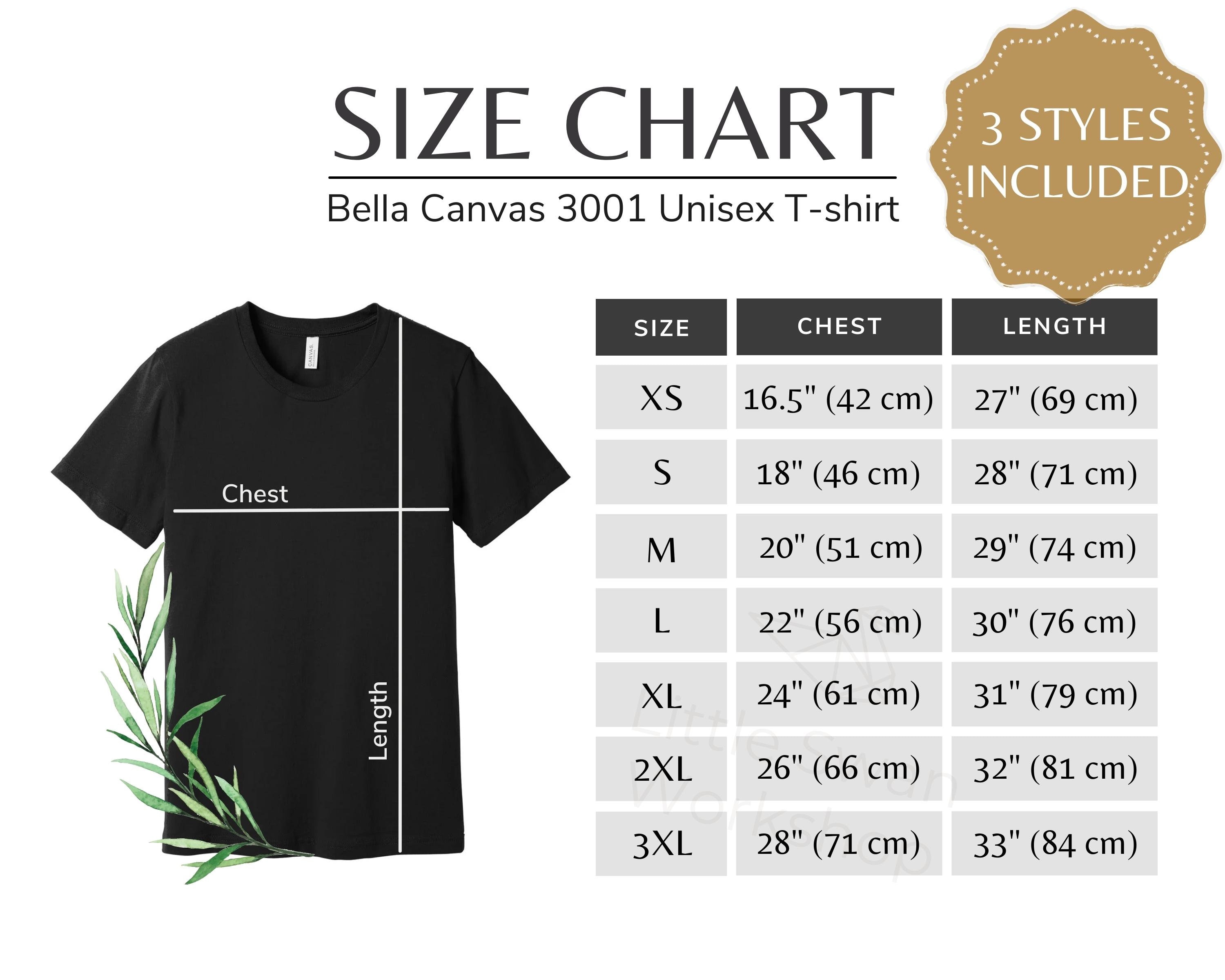 Bella Canvas 3001 metrische GroBentabelle BC unisex Tee Inch cm Sizing Guide European Sizes Etsy