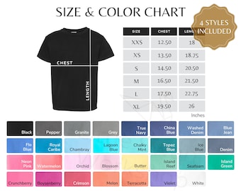 Comfort Colors 9018 Youth T-Shirt Color Chart (Digital Download)