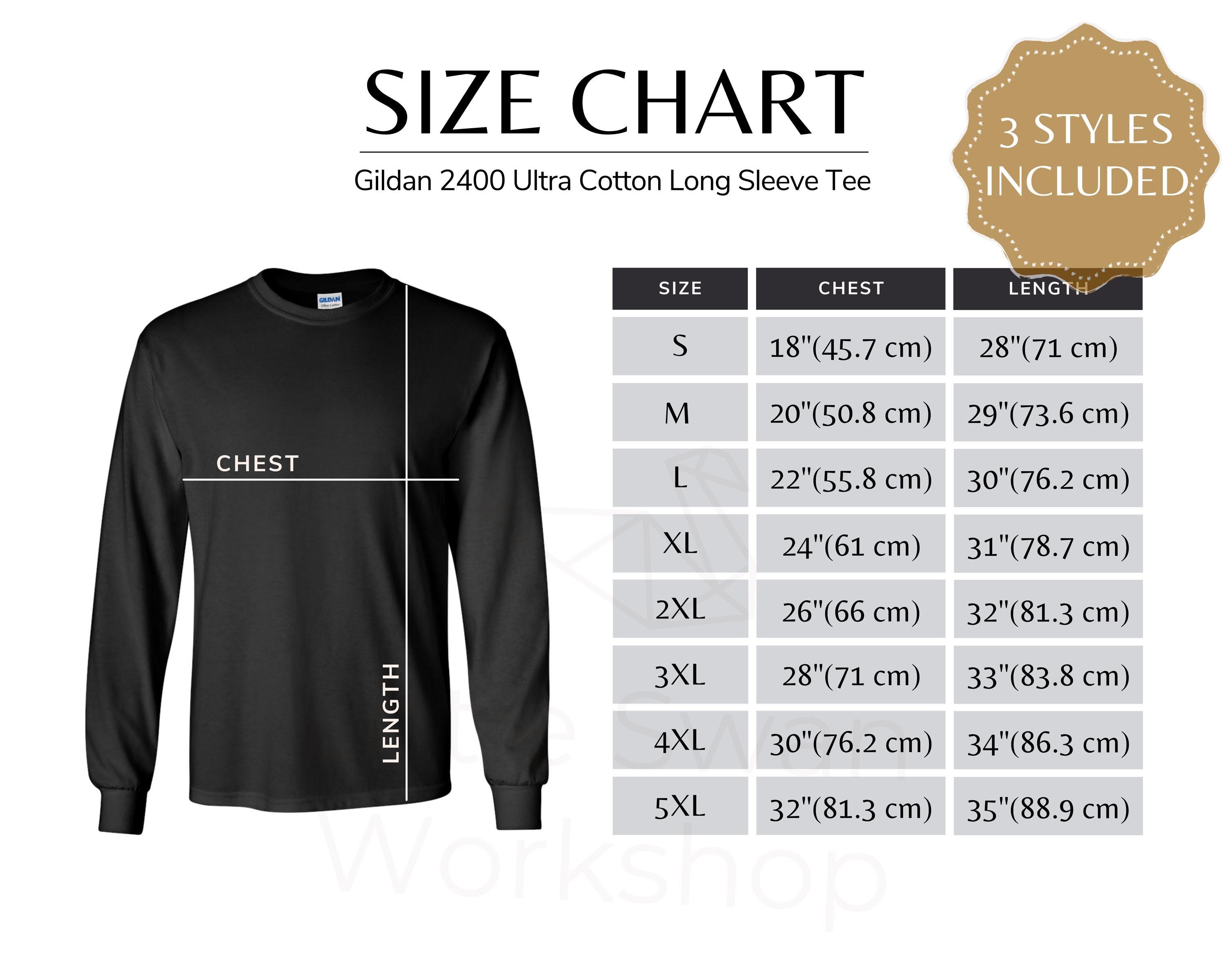 charbon LONG SLEEVE T-SHIRTS サイズM Gildan 2400 Long Sleeve T-shirt Size Chart - Inch & Cm (digital