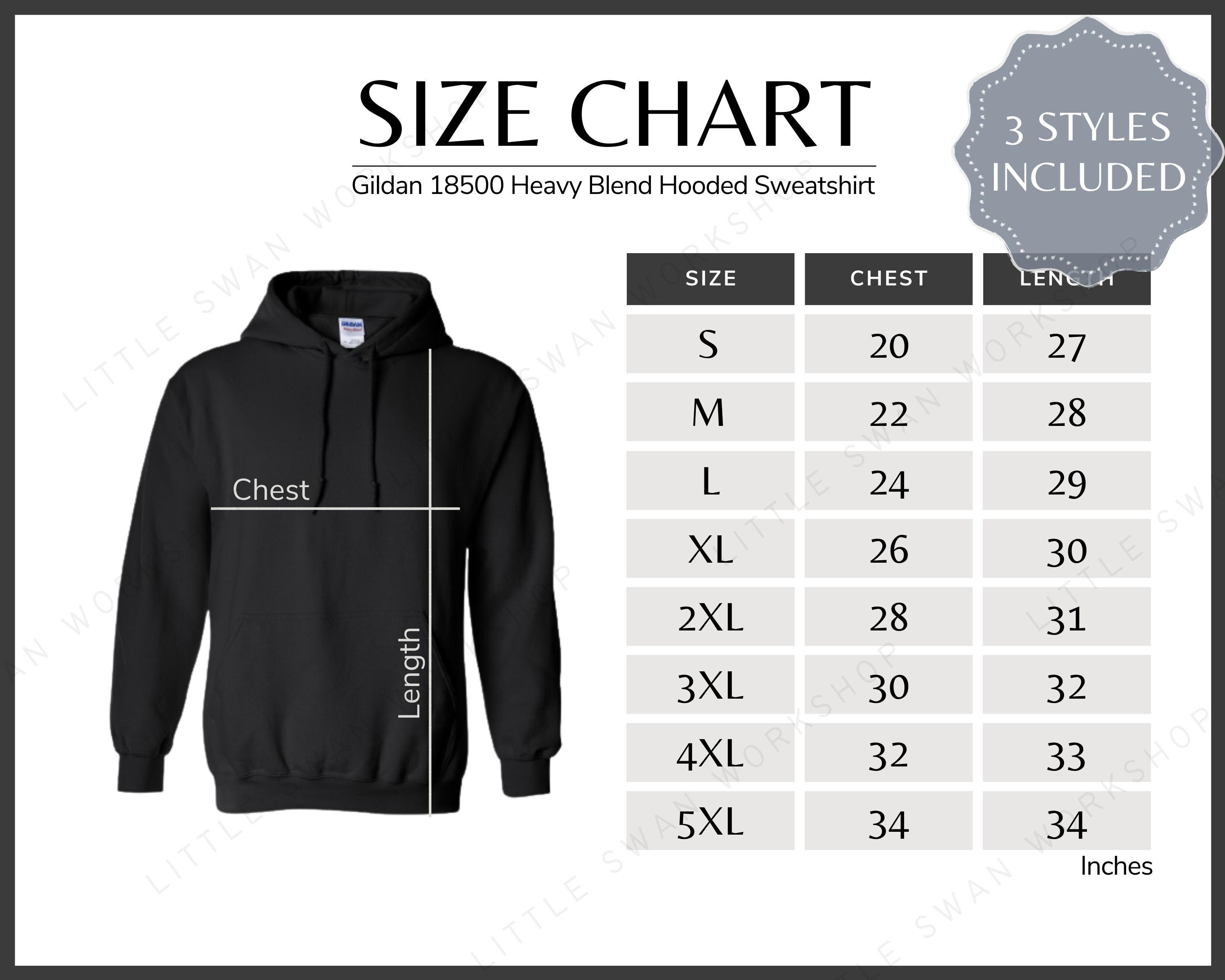 Gildan 18500 Size Chart Gildan G185 Hooded Sweatshirt Size - Etsy