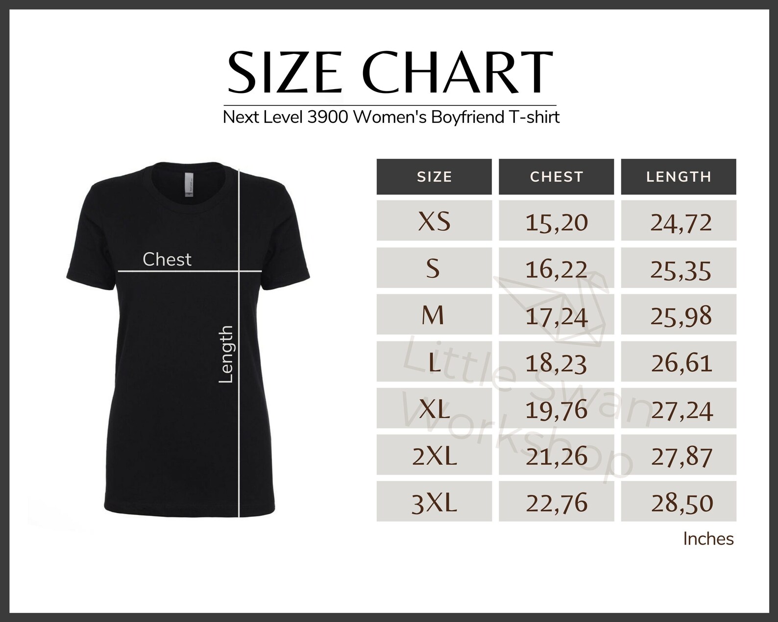 Next Level 3900 Size Chart Next Level 3900 Women's | Etsy