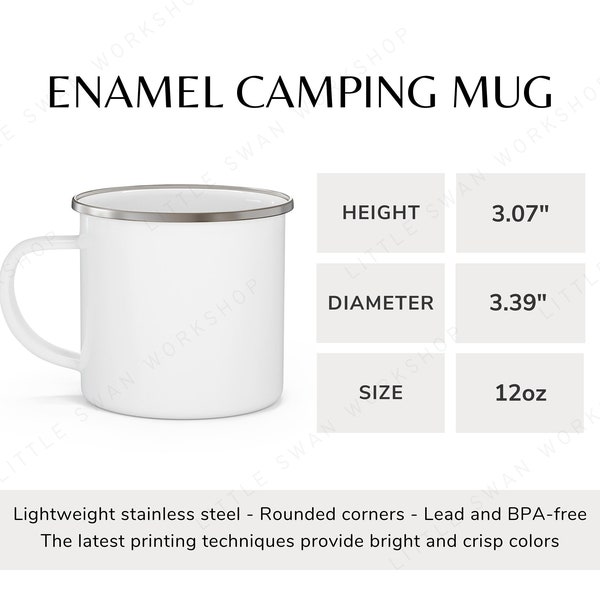 Enamel Camping Mug Size Chart, 2 versions included, 12oz Mug Sizing Guide