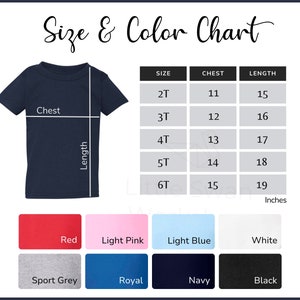 Gildan 5100P Color and Size Chart, G510P Toddler Sizing Guide, 5100P Size and Color Guide