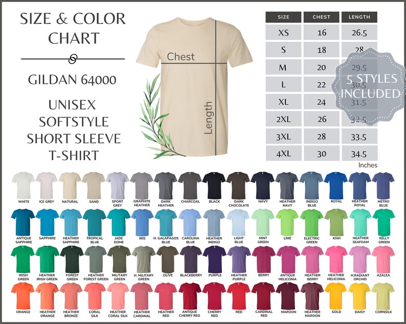 Gildan 64000 Color Chart Gildan G640 Every Color Mockup And Etsy UK