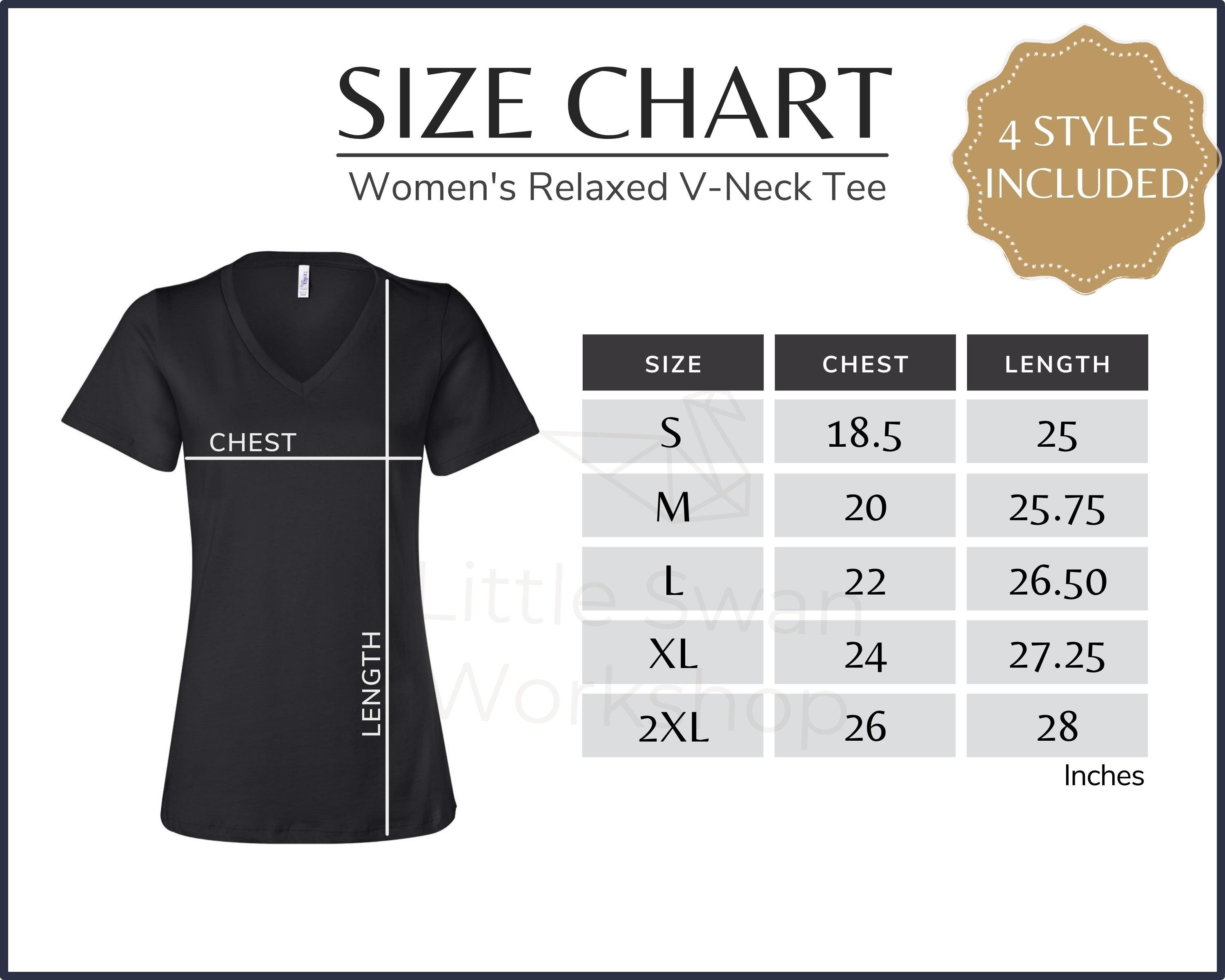 Sizing Line-Up for Bella Women's V-Neck T-shirt