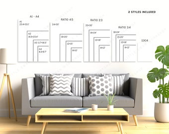 Frame Size Chart, Wall Art Ratio Sizing Guide, Living Room Wall Display, Digital Poster Sizes, A4, 2:3