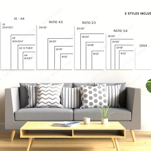 Wall Art Size Chart, Frame Size Guide, Ratio Table, Living Room Wall Display, Digital Poster Sizes, A4, 2:3