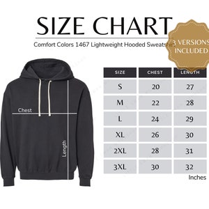 Komfortfarben 1467 Größentabelle, Hoodie Erwachsene leichte Kapuzen-Sweatshirt-Größentabelle