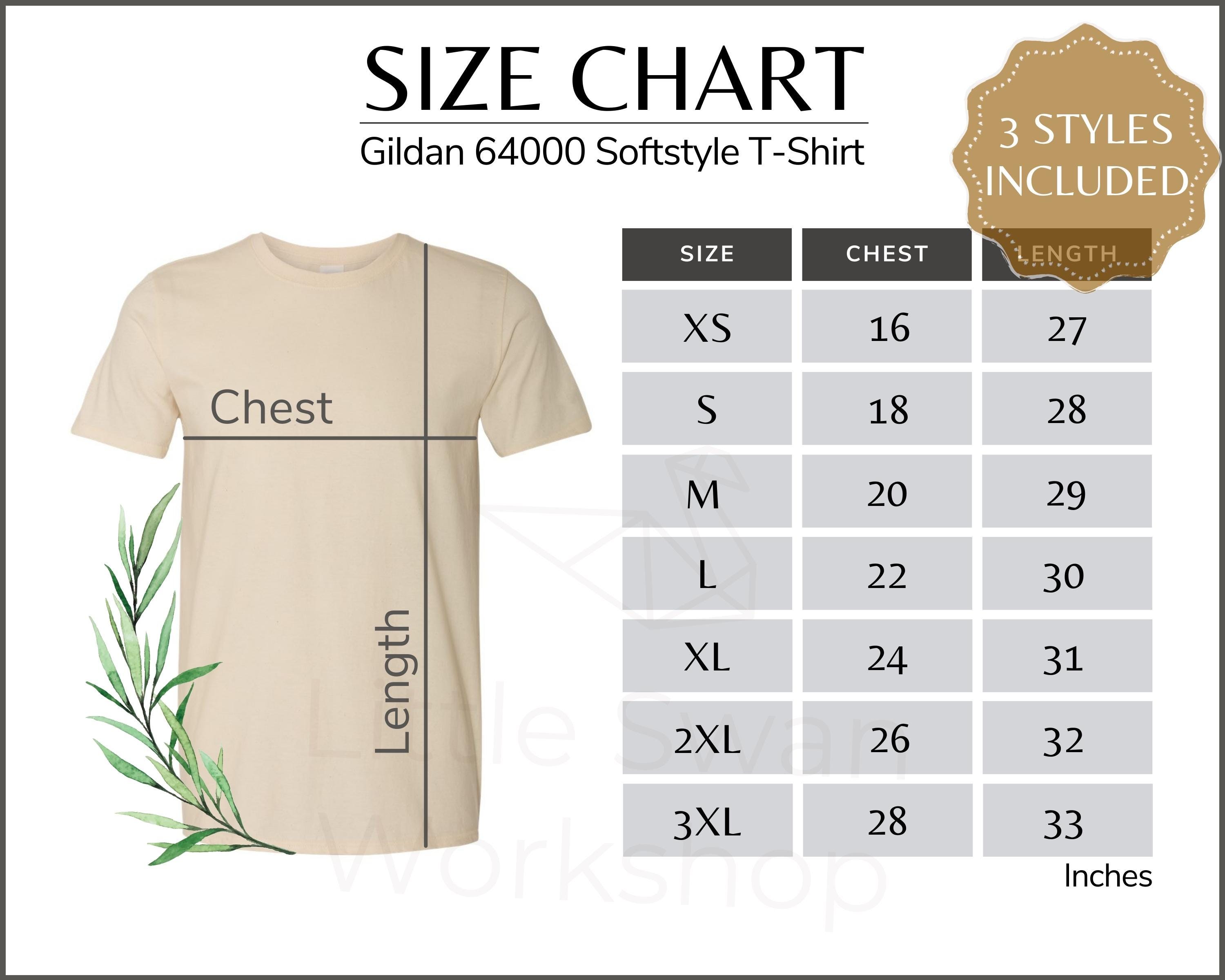 Gildan 64000 Size Chart, G640 Softstyle Tee Sizing Guide - Etsy