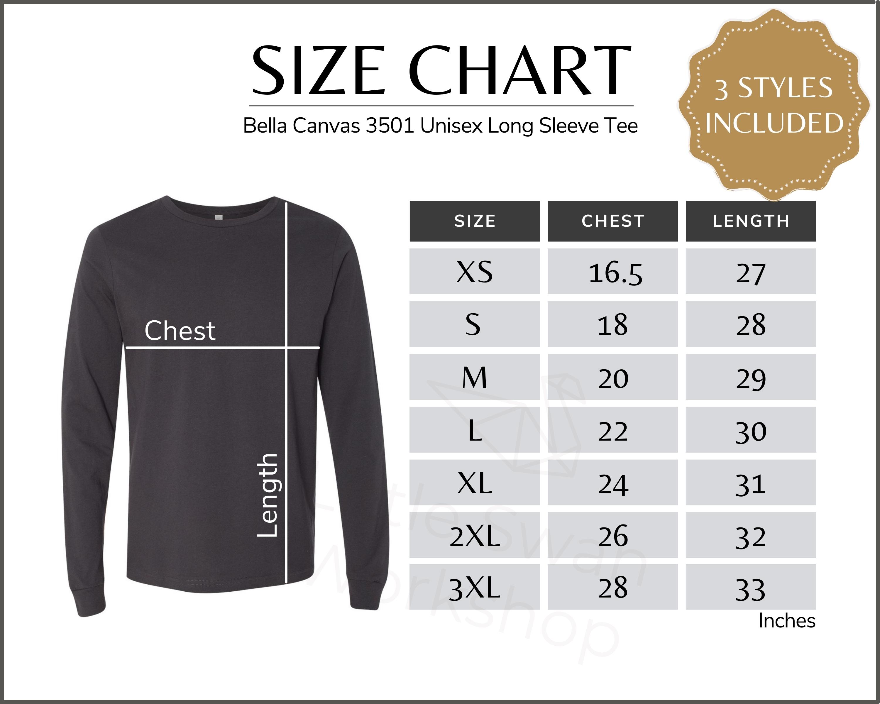 BABYL L LONG SLEEVE TEE【XLサイズ】 Bella Canvas 3501 Size Chart, Unisex Long Sleeve T-shirt Size