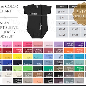 Rabbit Skins 4424 Color Chart - Infant Short Sleeve Fine Jersey Bodysuit Size and Color Table - 4424 Color and Size Guide - All 68 Colors