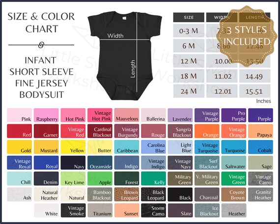 Infant Bodysuit Color Chart: Size Guide, All 68 Colors (Digital Download)