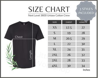 Größentabelle, Unisex Crew Size Chart