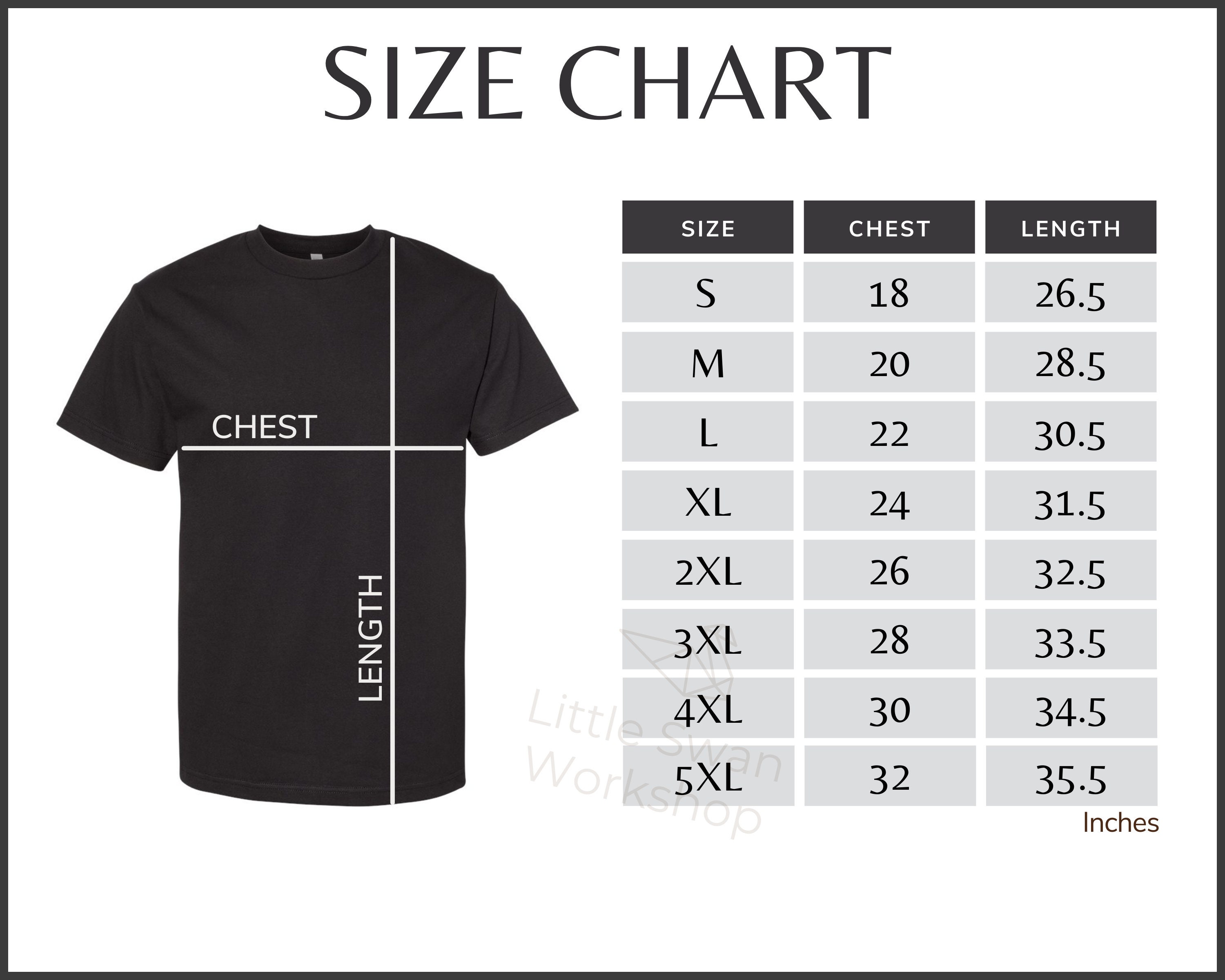 Alstyle 1301 Size Chart Alstyle 1301 Classic T-Shirt Size - Etsy