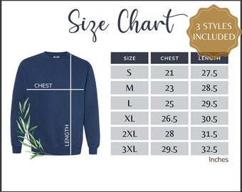 Comfort Colors 1566 Size Chart, Adult Crewneck Sweatshirt Sizing Table, Size Guide for 1566