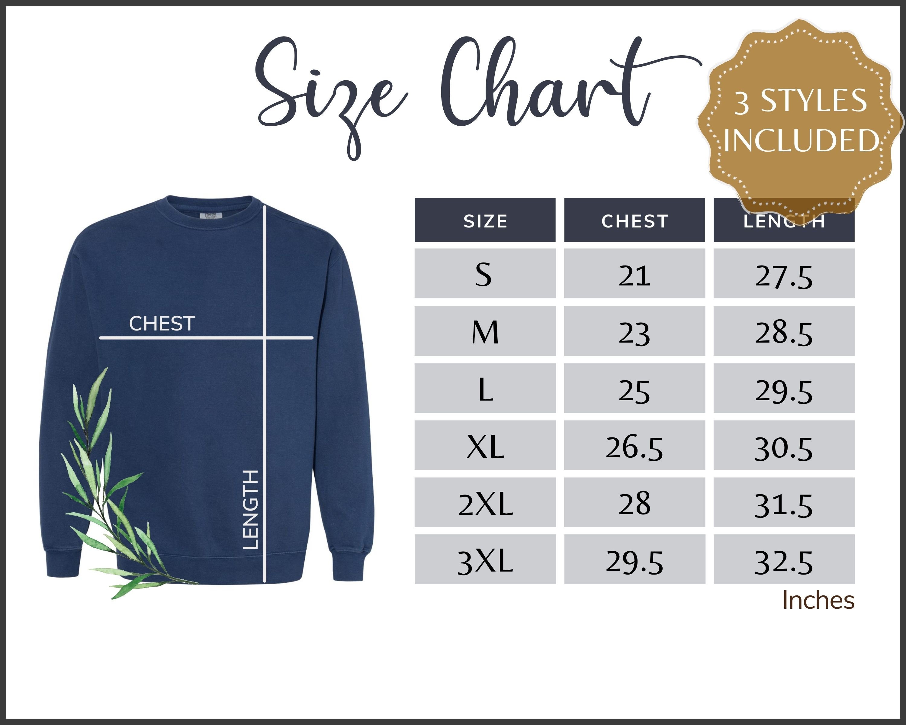 Comfort Colors 1566 Size Chart Adult Crewneck Sweatshirt - Etsy