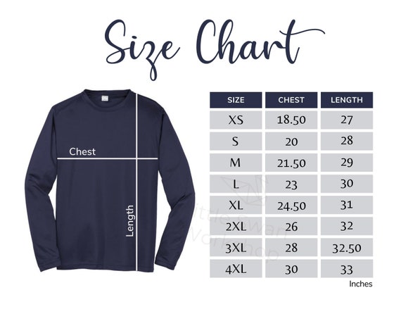 Sport-tek ST350LS Size Chart, Adult Long Sleeve Tee Size Table - Etsy