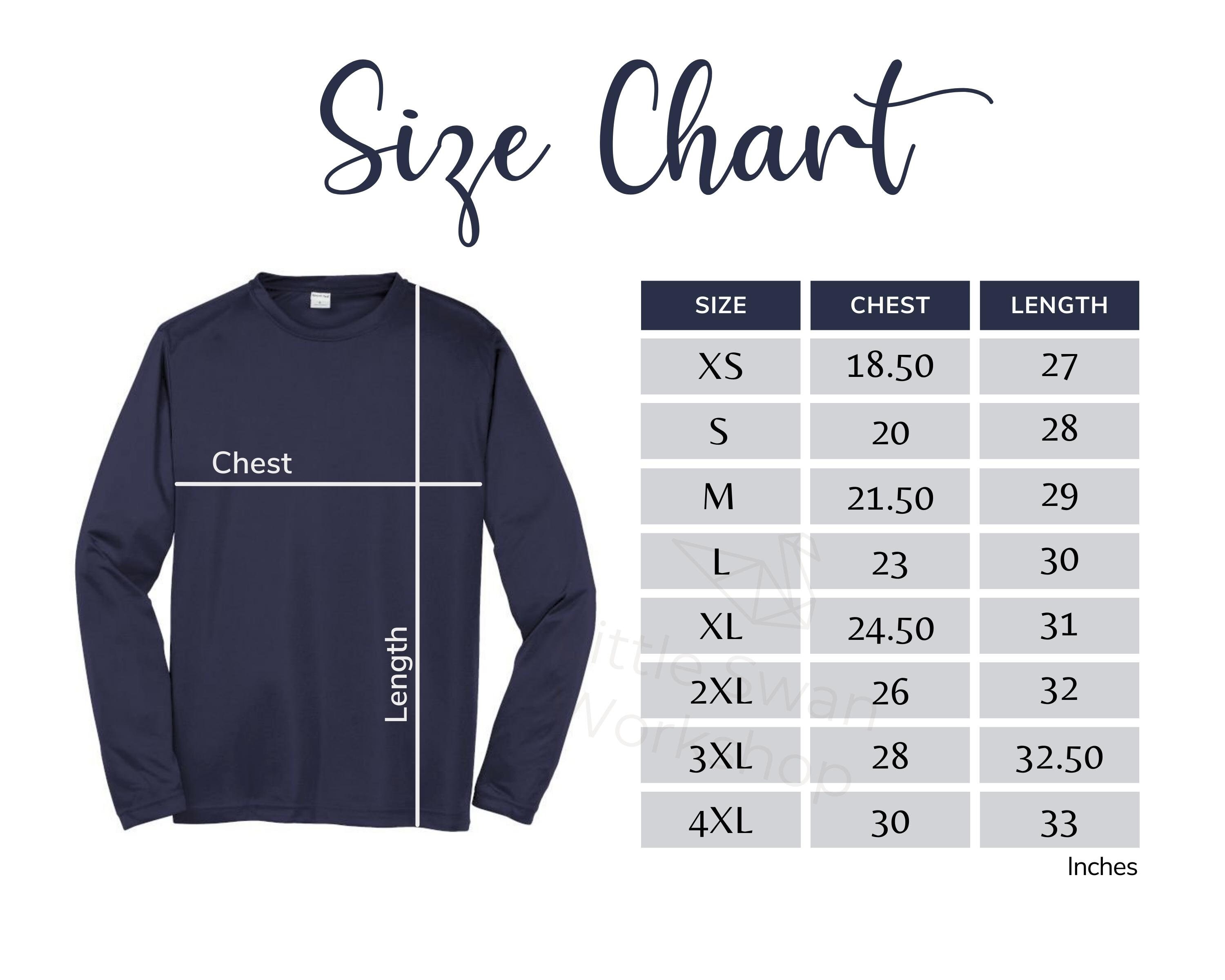 Sport-tek ST350LS Size Chart, Adult Long Sleeve Tee Size Table - Etsy
