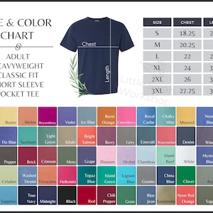 Comfort Colors 6030 Color Chart Comfort Colors 6030 Size and - Etsy