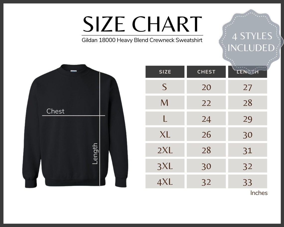 Gildan 18000 Size Chart Gildan G180 Sweatshirt Size Table - Etsy