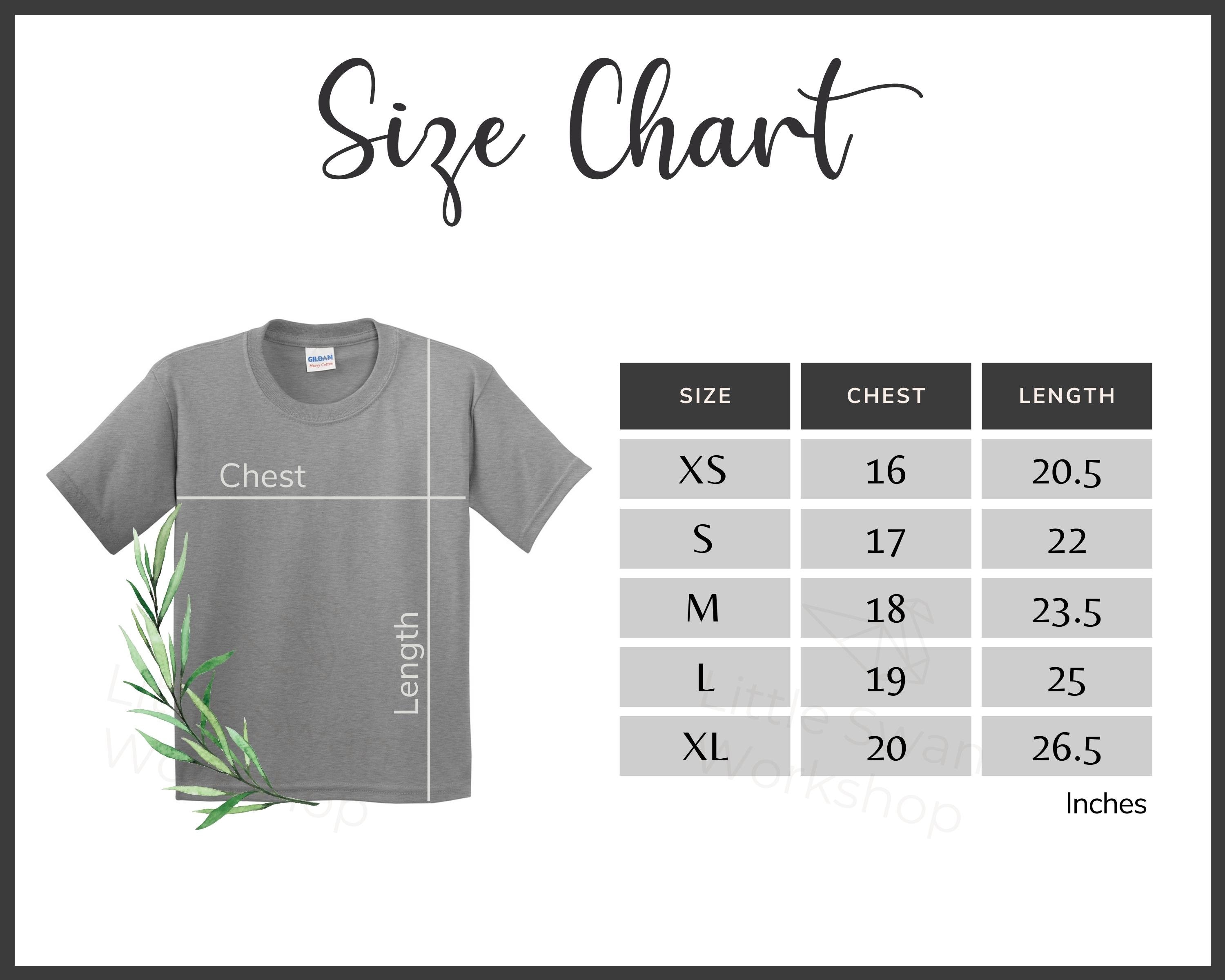 Gildan G500B Size Chart | Gildan 500B | Gildan Youth Heavy Cotton T-Shirt  Size Chart | Gildan sizing