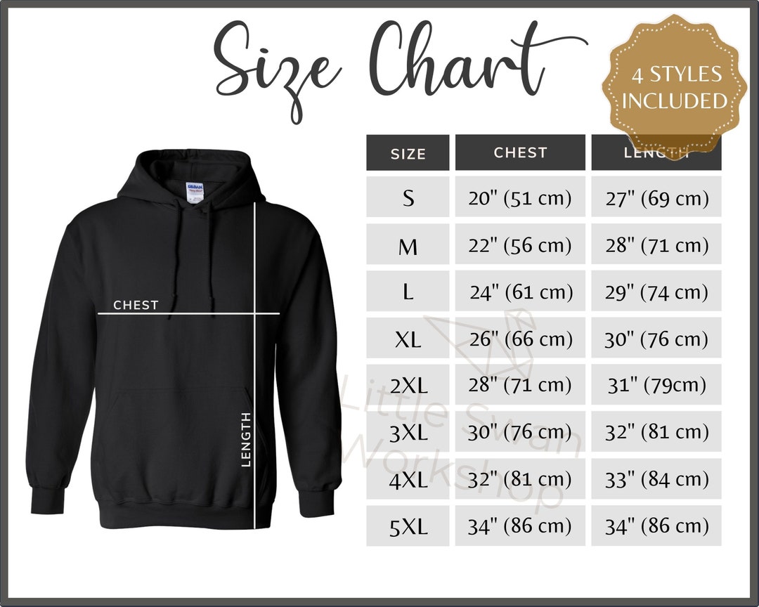 Gildan 18500 Metric Size Chart G185 Hooded Sweatshirt Size Guide Inch ...