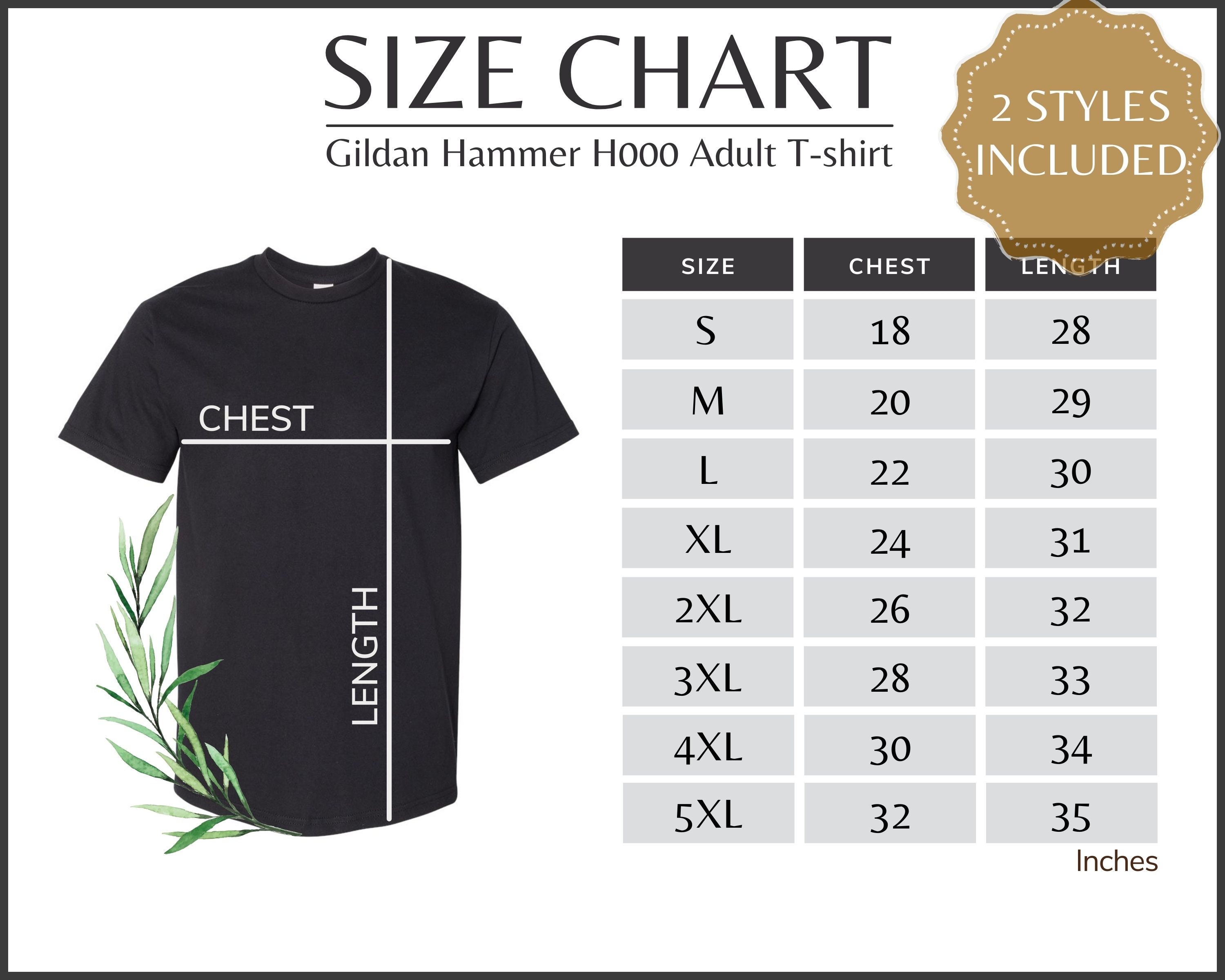 Gildan H000 Size Chart Gildan Hammer H000 T-shirt Guide | Etsy