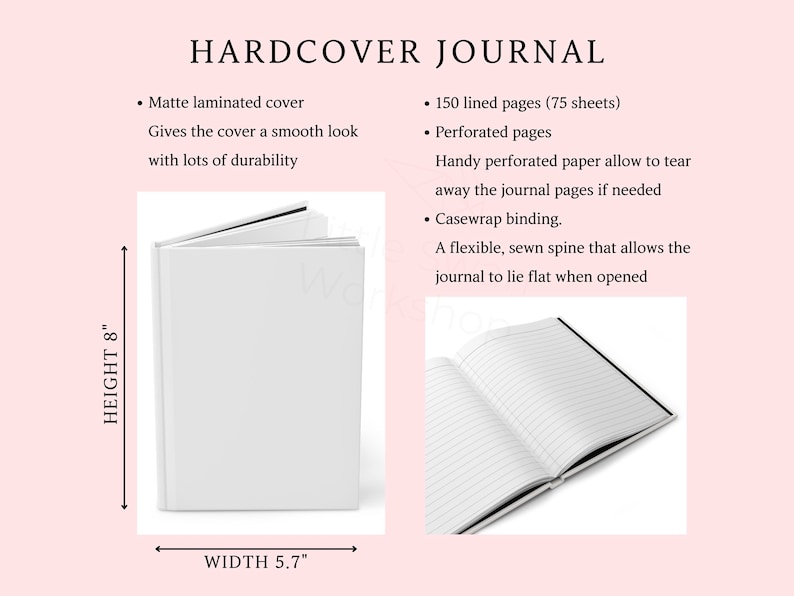 Journal Size Examples Hardcover Journal Matte Size Chart, Notebook Sizing Guide, 5 Background ...