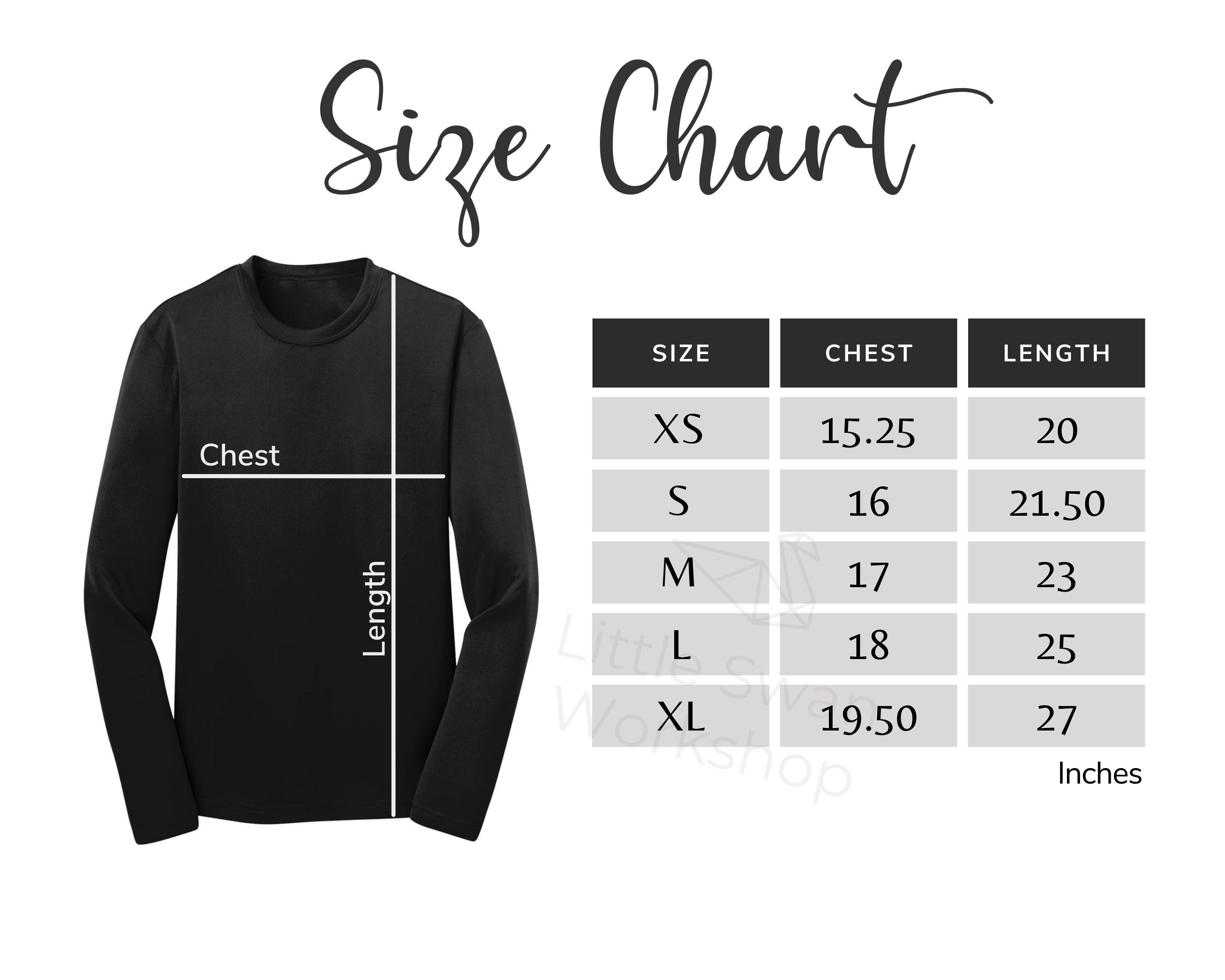 Sport-tek YST350LS Size Chart, Youth Long Sleeve Tee Size Table - Etsy