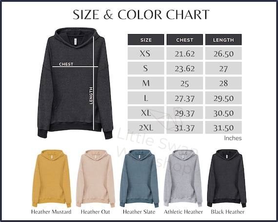 Bella Canvas 3329 Color Chart Unisex Sueded Hoodie 3329 Size - Etsy