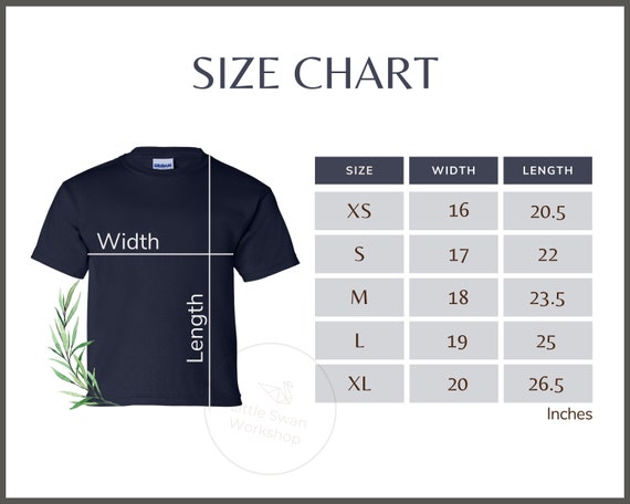 Gildan 2000B Size Chart Gildan G200B Youth T-shirt Size - Etsy Canada