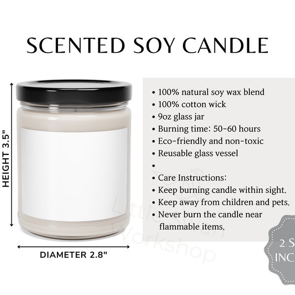 Scented Soy Candle Size Chart, Sizing Guide for Candle , 2 versions included