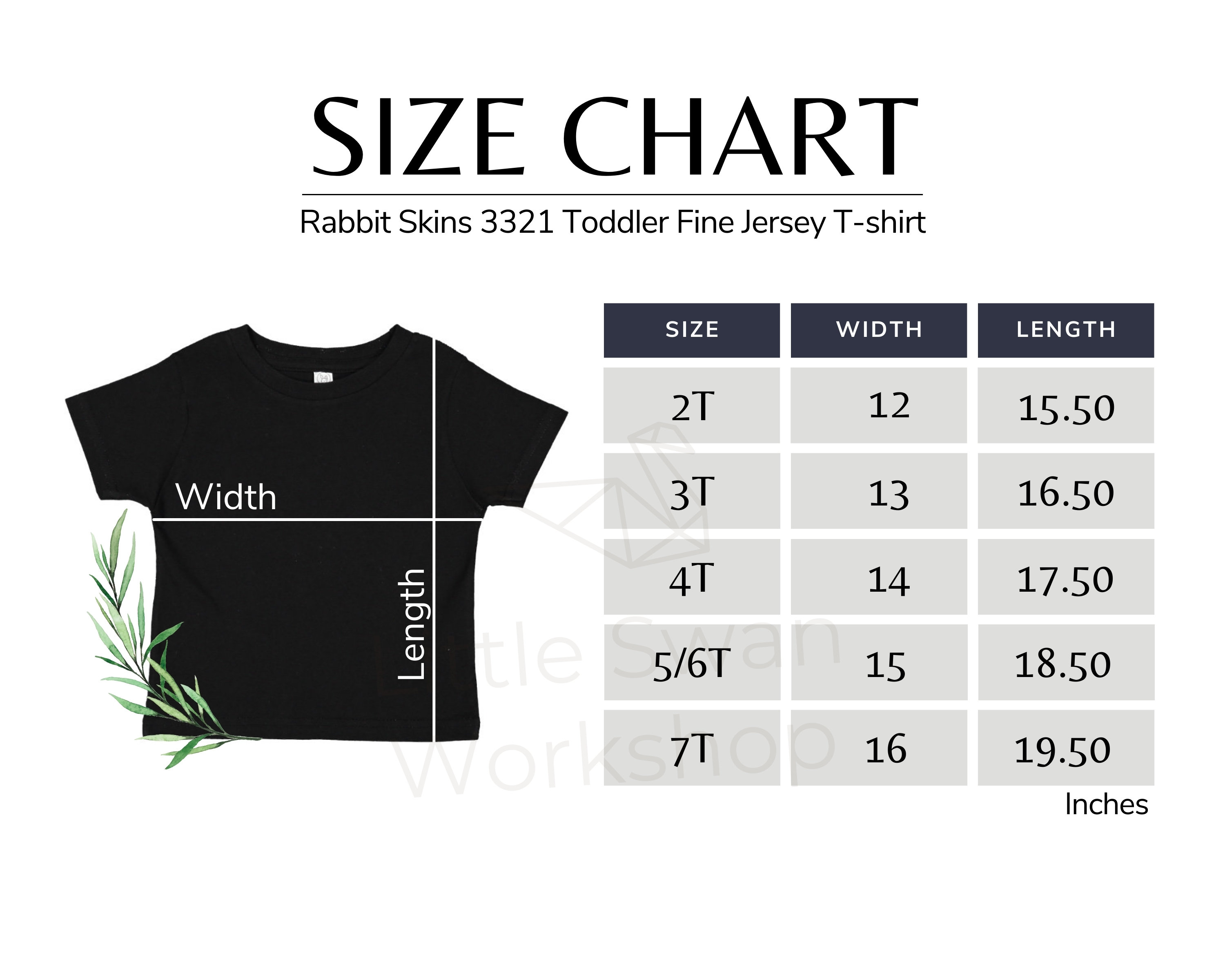 Rabbit Skins 3321 Size Chart, Toddler Fine Jersey T-shirt Size