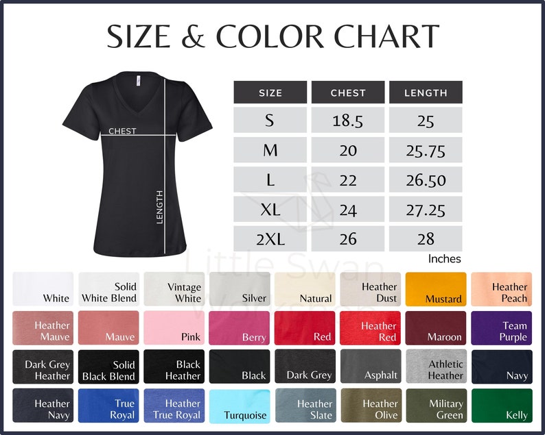 Bella Canvas 64056405cvc Color Chart Relaxed V-neck Tee Size - Etsy