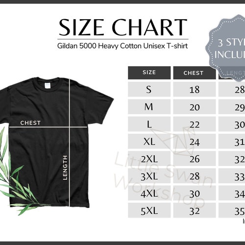 Size Chart Gildan 5000 Mock up Shirt White Background Gildan - Etsy