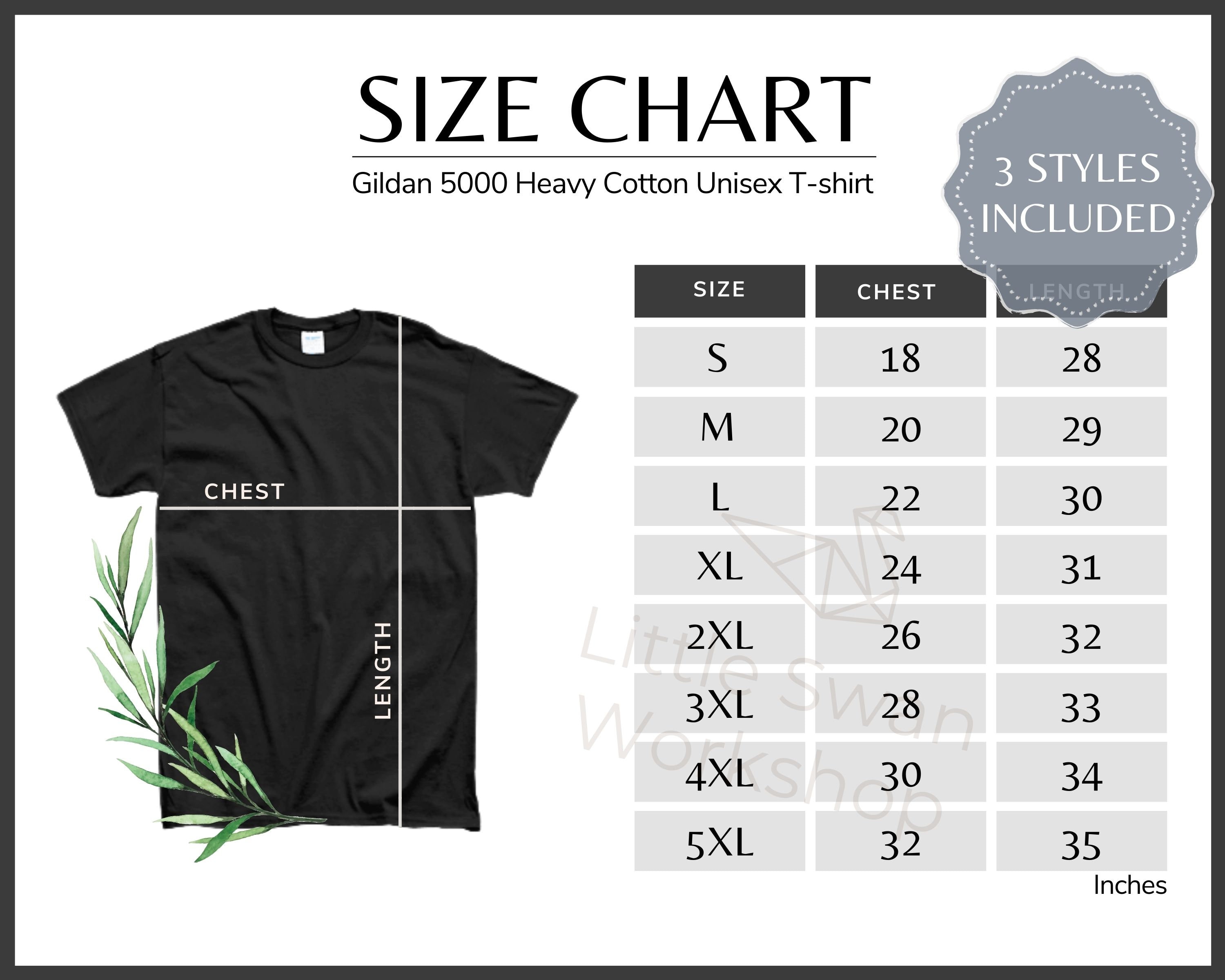 Gildan 5000 Size Chart G500 Size Chart Gildan Mockup and - Etsy Canada
