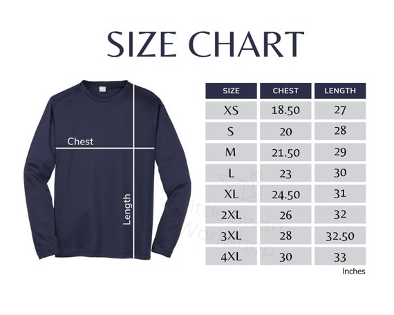 Sport-tek ST350LS Size Chart, Adult Long Sleeve Tee Size Table - Etsy