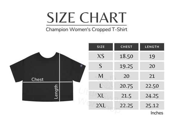 Champion T453W Size Chart, Women's Cropped T-shirt Size Table, T453W Black  Mockup and Sizing Guide - Etsy