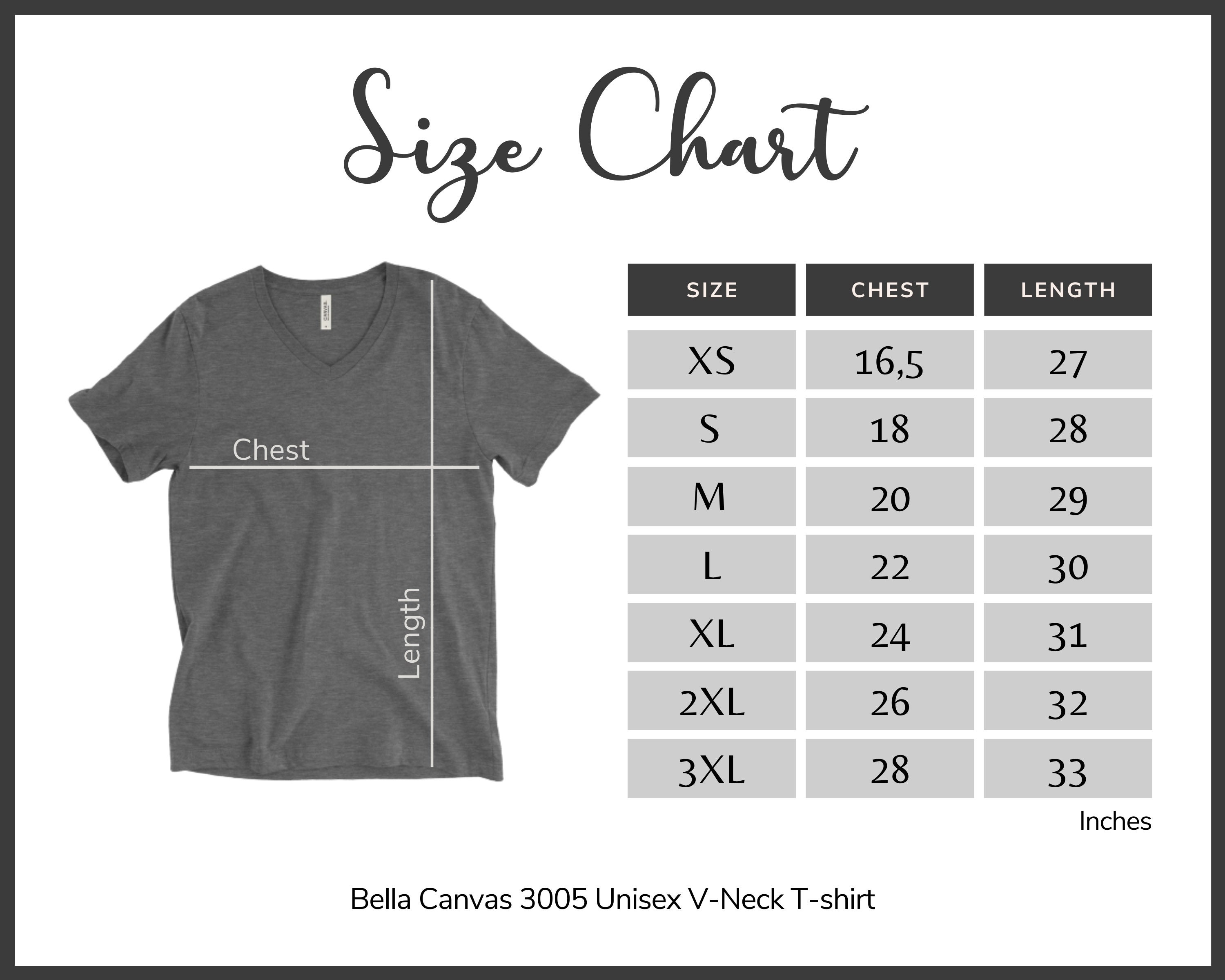 Bella Canvas 3005 Size Chart Bella Canvas V-Neck 3005 Tee | Etsy